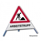 Faltsignal - Baustelle mit Text: ARBEITSTRUPP