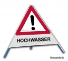 Faltsignal - Gefahrenstelle mit Text: HOCHWASSER