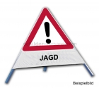 Faltsignal - Gefahrenstelle mit Text: JAGD