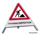 Faltsignale: Faltsignal - Baustelle mit Text: TV-KANALINSPEKTION