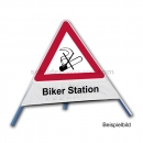 Faltsignale: Faltsignal - Rauchverbot mit Text: Biker Station